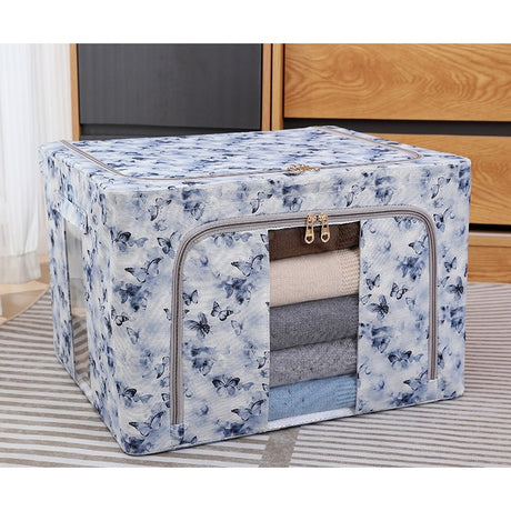 Cutie Depozitare, Vivimall, 66L, din Material Textil, 50 x 40 x 33 cm, pentru Haine si Lenjerii, Model Fluturasi, Albastru - vivimall.ro