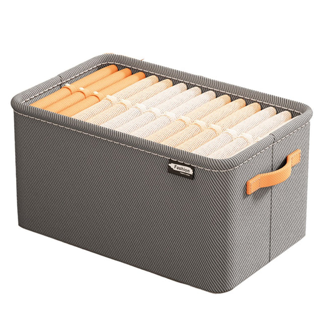 Cutie Depozitare Vivimall, pentru Haine, lucruri, din Textil cu Cadru Metalic, Manere Laterale, forma Dreptunghiulara, 35 x 25 x 22cm, volum 19 L, Gri - vivimall.ro