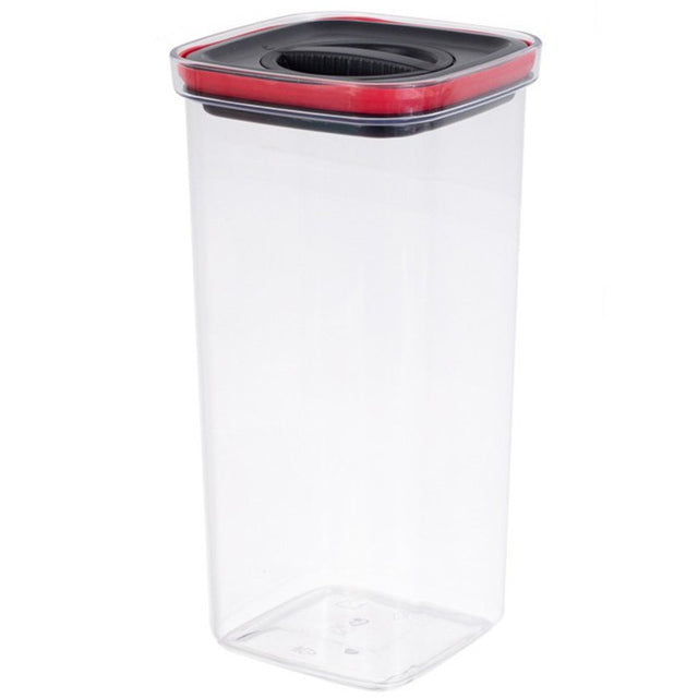 Cutie de Depozitare Alimente, Vivimall, Cutie de tip Container, Recipient pentru Cereale in Bucatarie, 11.5 x 11.5 x 23 cm, volum 2000 ml, Transparenta cu Capac Negru - vivimall.ro