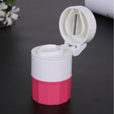 Cutie Pastile Multifunctionala, Vivimall, 4 in 1, Pahar Apa, Taiere, Sfaramare, Depozitare, Compact, ABS cu Lama din Inox, Alb/Roz, 8.7x6.2x4.1 cm - vivimall.ro