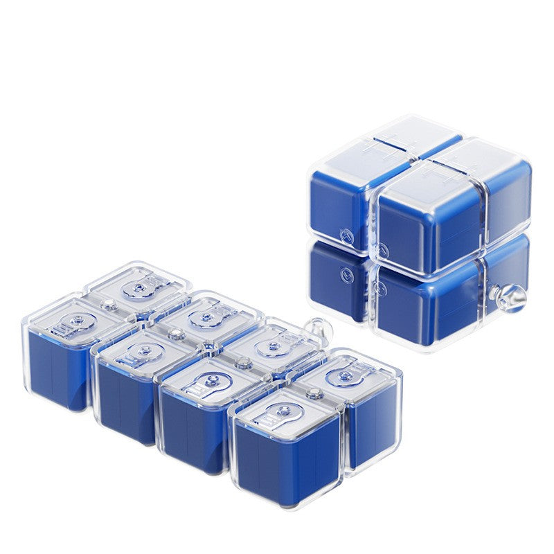 Cutie pentru Medicamente, Flippy, Model Rubik' Cube, cu Curea de Agatare, Dozator Portabil de Medicamente, Dispenser Pastile, estimat pentru 7 zile, 7.3 x 6 x 6 cm, Albastru