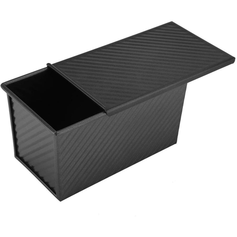 Tava pentru Paine, Vivimall, din Otel Carbon, 450 g, cu Capac, Antiaderenta, 21 x 11 x 11.5 cm, Negru - vivimall.ro