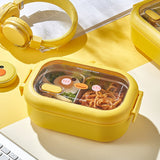 Cutie Pentru Pranz Sau Gustari, Cu Doua Compartimente, Model Ratusca, Pentru Copii Si Adulti, Etansare, Pp, Perfect Pentru Scoala Si Birou, 1000 Ml, 22.5X14.5X8 Cm, Galben - vivimall.ro