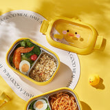 Cutie Pentru Pranz Sau Gustari, Cu Doua Compartimente, Model Ratusca, Pentru Copii Si Adulti, Etansare, Pp, Perfect Pentru Scoala Si Birou, 1000 Ml, 22.5X14.5X8 Cm, Galben - vivimall.ro