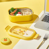 Cutie Pentru Pranz Sau Gustari, Cu Doua Compartimente, Model Ratusca, Pentru Copii Si Adulti, Etansare, Pp, Perfect Pentru Scoala Si Birou, 1000 Ml, 22.5X14.5X8 Cm, Galben - vivimall.ro