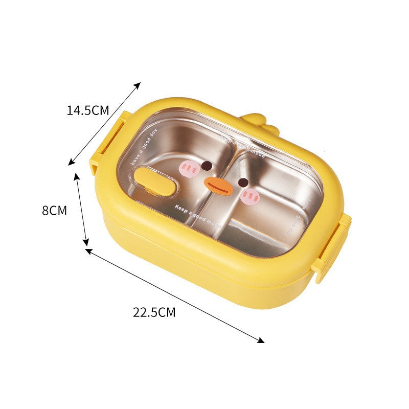 Cutie Pentru Pranz Sau Gustari, Cu Doua Compartimente, Model Ratusca, Pentru Copii Si Adulti, Etansare, Pp, Perfect Pentru Scoala Si Birou, 1000 Ml, 22.5X14.5X8 Cm, Galben - vivimall.ro