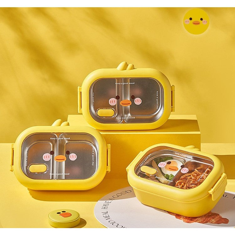 Cutie Pentru Pranz Sau Gustari, Cu Doua Compartimente, Model Ratusca, Pentru Copii Si Adulti, Etansare, Pp, Perfect Pentru Scoala Si Birou, 1000 Ml, 22.5X14.5X8 Cm, Galben - vivimall.ro