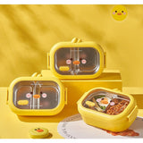 Cutie Pentru Pranz Sau Gustari, Cu Doua Compartimente, Model Ratusca, Pentru Copii Si Adulti, Etansare, Pp, Perfect Pentru Scoala Si Birou, 1000 Ml, 22.5X14.5X8 Cm, Galben - vivimall.ro