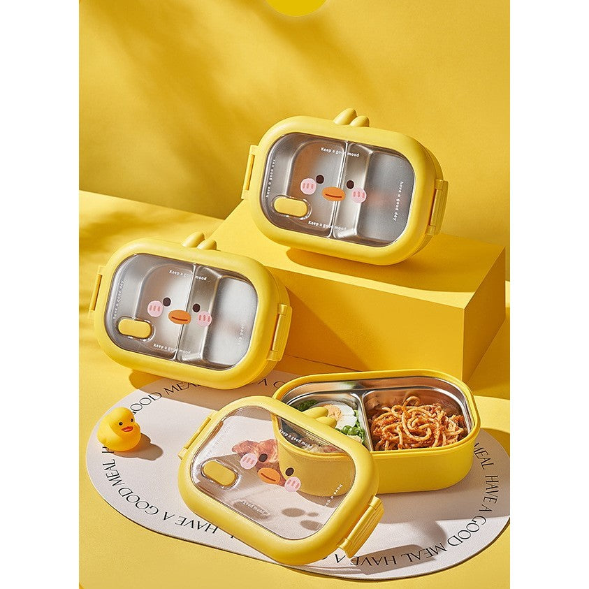Cutie Pentru Pranz Sau Gustari, Cu Doua Compartimente, Model Ratusca, Pentru Copii Si Adulti, Etansare, Pp, Perfect Pentru Scoala Si Birou, 1000 Ml, 22.5X14.5X8 Cm, Galben - vivimall.ro