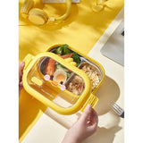 Cutie Pentru Pranz Sau Gustari, Cu Doua Compartimente, Model Ratusca, Pentru Copii Si Adulti, Etansare, Pp, Perfect Pentru Scoala Si Birou, 1000 Ml, 22.5X14.5X8 Cm, Galben - vivimall.ro
