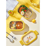 Cutie Pentru Pranz Sau Gustari, Cu Doua Compartimente, Model Ratusca, Pentru Copii Si Adulti, Etansare, Pp, Perfect Pentru Scoala Si Birou, 1000 Ml, 22.5X14.5X8 Cm, Galben - vivimall.ro
