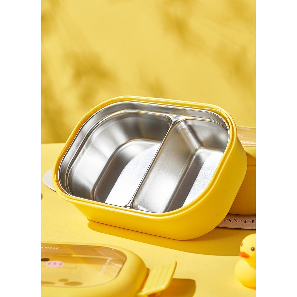 Cutie Pentru Pranz Sau Gustari, Cu Doua Compartimente, Model Ratusca, Pentru Copii Si Adulti, Etansare, Pp, Perfect Pentru Scoala Si Birou, 1000 Ml, 22.5X14.5X8 Cm, Galben - vivimall.ro