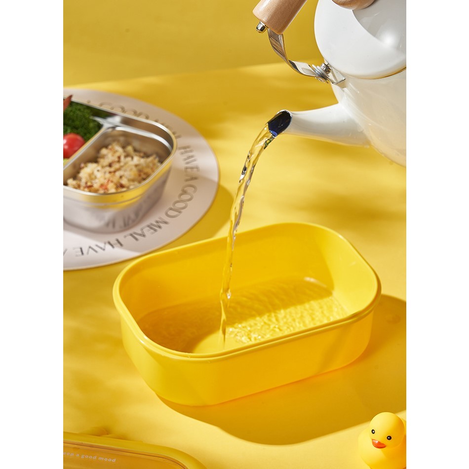 Cutie Pentru Pranz Sau Gustari, Cu Doua Compartimente, Model Ratusca, Pentru Copii Si Adulti, Etansare, Pp, Perfect Pentru Scoala Si Birou, 1000 Ml, 22.5X14.5X8 Cm, Galben - vivimall.ro