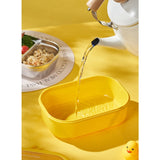 Cutie Pentru Pranz Sau Gustari, Cu Doua Compartimente, Model Ratusca, Pentru Copii Si Adulti, Etansare, Pp, Perfect Pentru Scoala Si Birou, 1000 Ml, 22.5X14.5X8 Cm, Galben - vivimall.ro