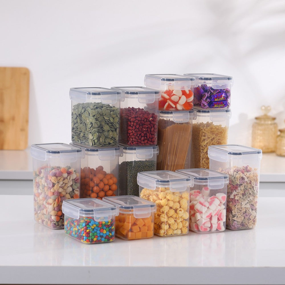 Cutii de depozitare alimente, Vivimall, Set din 14 Cutii pentru Condimente, Cereale, Cutii pentru Bucatarie, din Plastic PP, Cutii Alimentare, Diferite Dimensiuni, Transparente - vivimall.ro