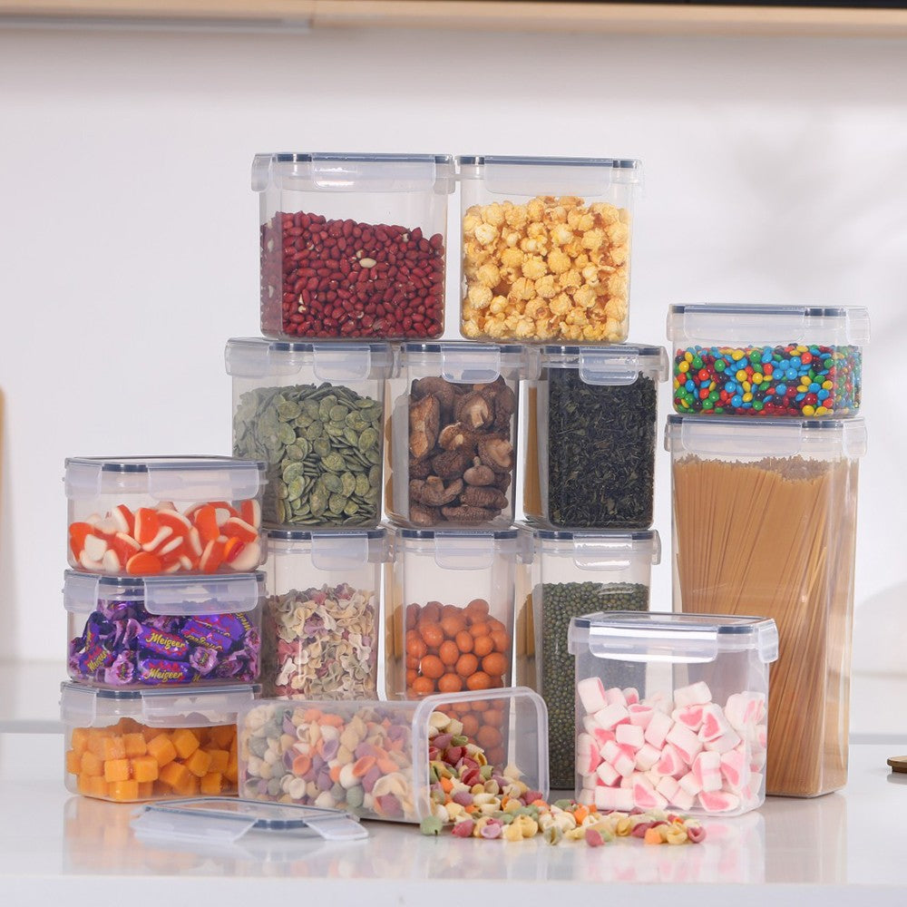 Cutii De Depozitare Alimente, Set Din 15 Cutii Pentru Condimente, Cereale, Cutii Pentru Bucatarie, Din Plastic Pp, Cutii Alimentare, Diferite Dimensiuni, Transparente - vivimall.ro