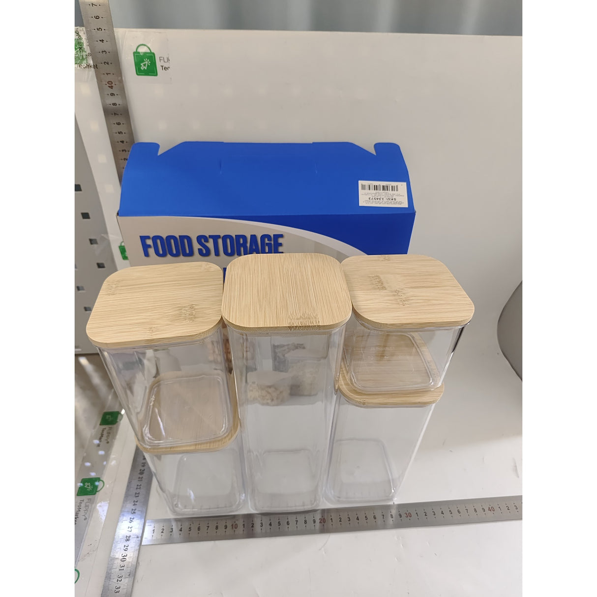 Cutii de Depozitare Alimente, Vivimall, Set din 5 Cutii de tip Container, Cutii pentru Cereale, din Plastic, Capac din Bambuc, 1pc 0.5 l. 2pc 0.8 l, 2pc 1.2 l, 1pc 1.9 l,  Transparente - vivimall.ro