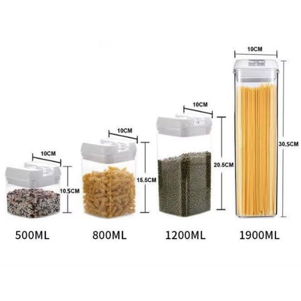 Cutii de Depozitare Alimente, Vivimall, set din 5 Cutii pentru Condimente, Volumetrie 0.5l, 0.8l, 1.2l, 1.9l, Transparente cu Capac Alb - vivimall.ro