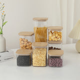 Cutii de Depozitare Alimente, Vivimall, Set din 7 Cutii de tip Container, Cutii pentru Cereale, din Plastic, Capac din Bambuc, 2pc 0.5 l, 2pc 0.8 l, 2pc 1.2 l, 1pc 2.5 l, Transparente - vivimall.ro