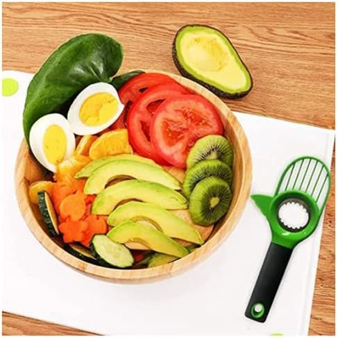 Cutit 3in1 pentru Avocado, Vivimall, Cutit, Scoatere Miez si Feliator Pulpa, din PP si Otel Inoxidabil, Negru/Verde - vivimall.ro