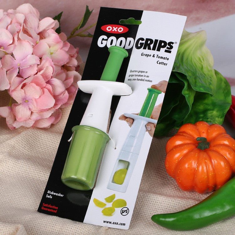 Cutit Feliator pentru Legume si Fructe mici, Vivimall, Feliator pentru Rosii Cherry, Feliator pentru Masline, Ustensila de Feliat Fructe si Legume, 18 x 6,5 cm, Verde - vivimall.ro