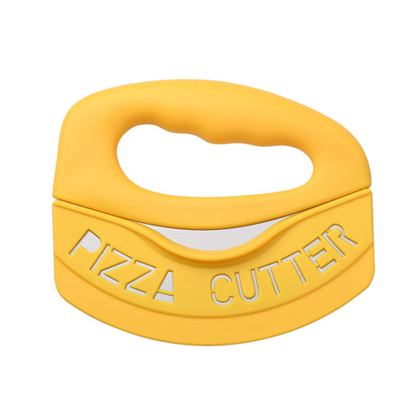 Cutit pentru taiat pizza Vivimall, cu protectie din silicon pentru lama, inox, 15.5 cm, galben - vivimall.ro