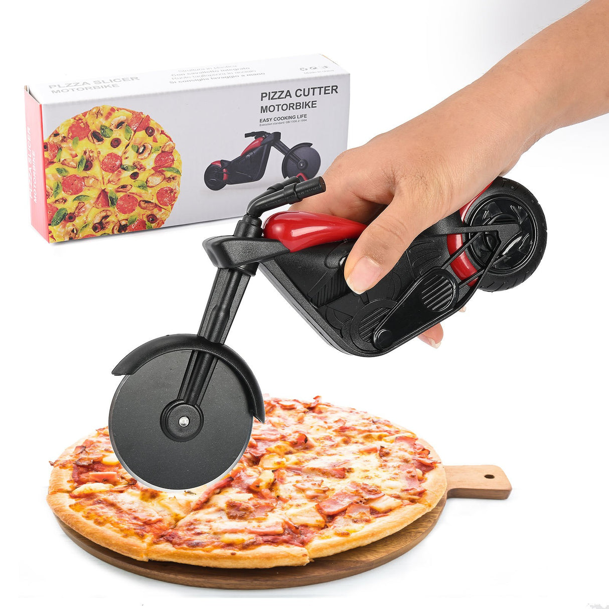 Cutit Pizza Creativ In Forma De Motocicleta, Cu Suport Pentru Cutit, 21.5 X 9.5 Cm, Otel/Pp, Negru - vivimall.ro
