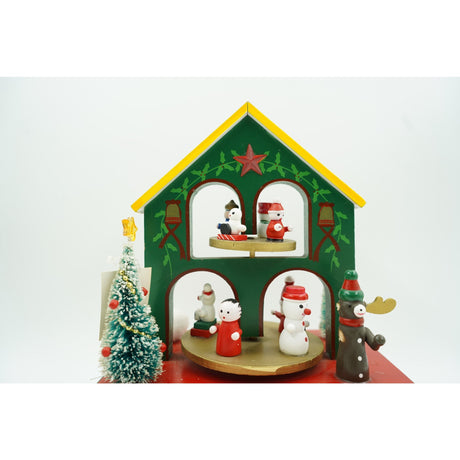 Cutiuta muzicala decorata, Casuta de Craciun, Multicolor, din Lemn, 17 cm x 20 cm, Interior, Vivimall - vivimall.ro