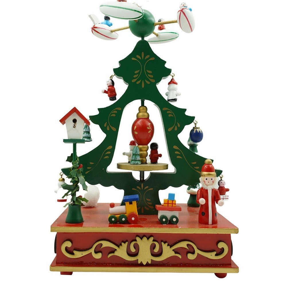 Cutiuta muzicala decorata de Craciun, Brad, Verde, din Lemn, 17 cm x 27 cm, Interior, Vivimall - vivimall.ro