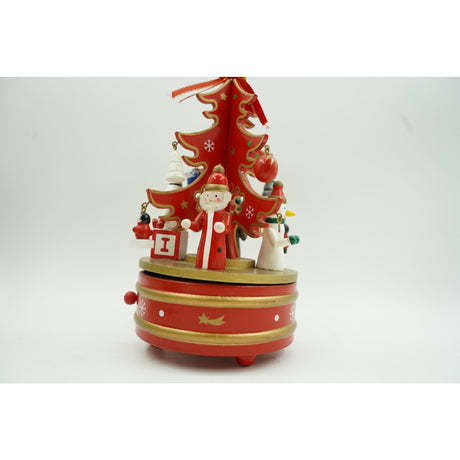 Cutiuta muzicala decorata de Craciun, Bradut, Rosu, din Lemn, 12 cm x 22 cm, Interior, Vivimall - vivimall.ro