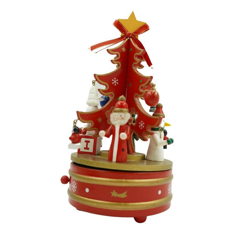 Cutiuta muzicala decorata de Craciun, Bradut, Rosu, din Lemn, 12 cm x 22 cm, Interior, Vivimall - vivimall.ro