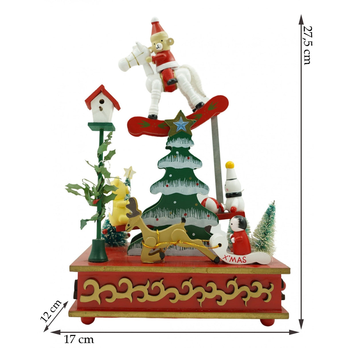 Cutiuta muzicala decorata de Craciun, Multicolor, din Lemn, 17 cm x 27.5 cm, Interior, Vivimall - vivimall.ro