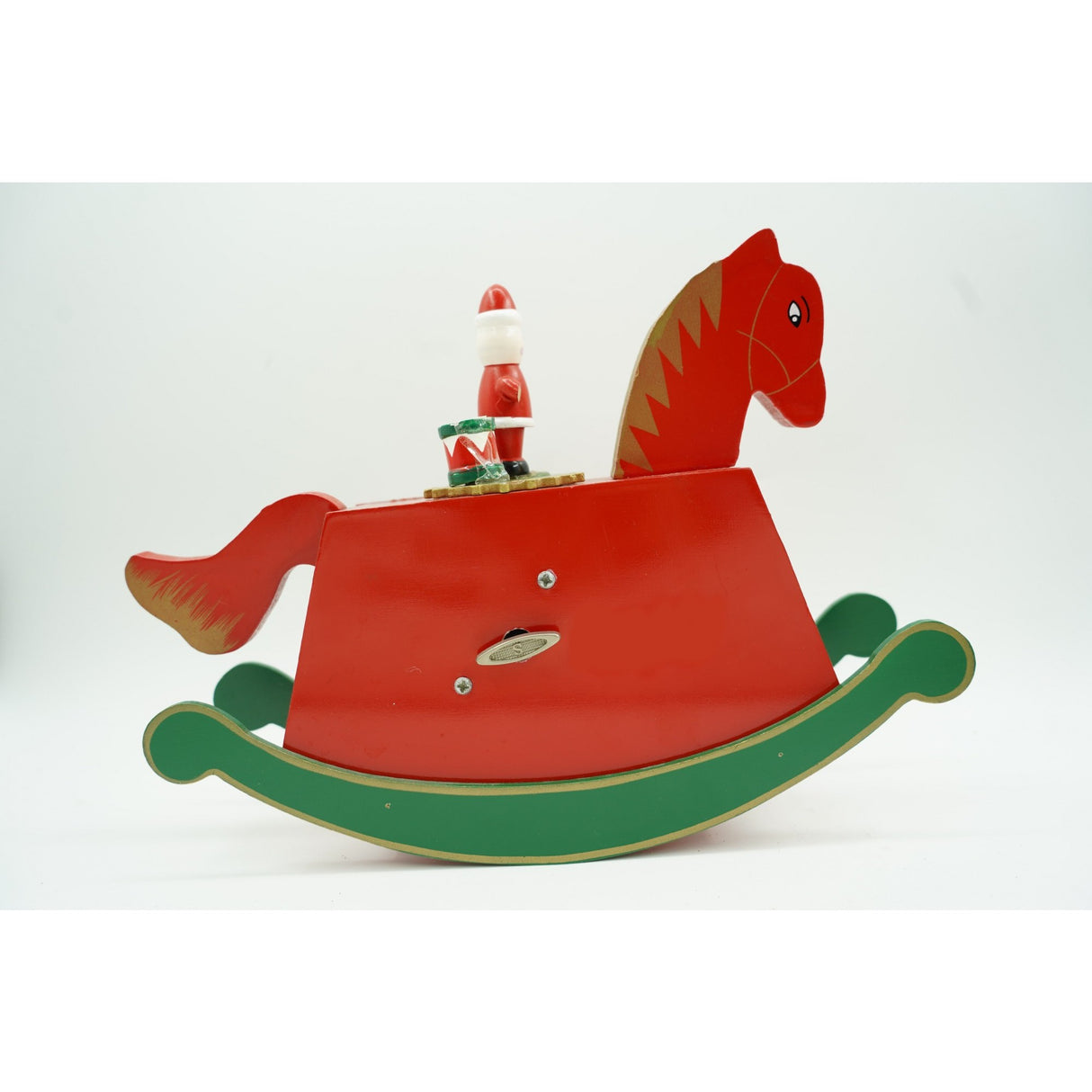 Cutiuta muzicala decorata de Craciun, Ponei, Rosu, din Lemn, 18 cm x 25 cm, Interior, Vivimall - vivimall.ro