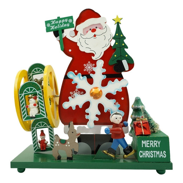 Cutiuta muzicala decorata, Mos Craciun, Multicolor, din Lemn, 21.5 cm x 24.5 cm, Interior, Vivimall - vivimall.ro