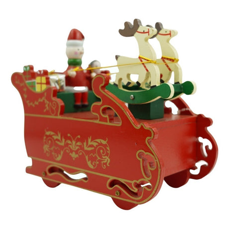 Cutiuta muzicala decorata, Sania lui Mos Craciun, Rosu, din Lemn, 16 cm x 18.5 cm, Interior, Vivimall, Resigilat - vivimall.ro