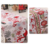 Traversa de Masa pentru Craciun, Vivimall, Napron, din Material Tricotat cu Tesatura Groasa, Model Globuri, Reni si Cadouri, cu Colt si Ciucure, 173x34x0.2 cm, Alb/ Rosu - vivimall.ro