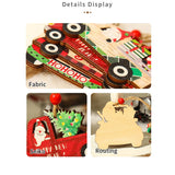 Decoratiune de Craciun din Lemn, Vivimall, cu Snur pentru Agatare in Brad, Model Masina lui Mos Craciun, Scris Happy New Year, 8x8x0.4 cm, Multicolor - vivimall.ro