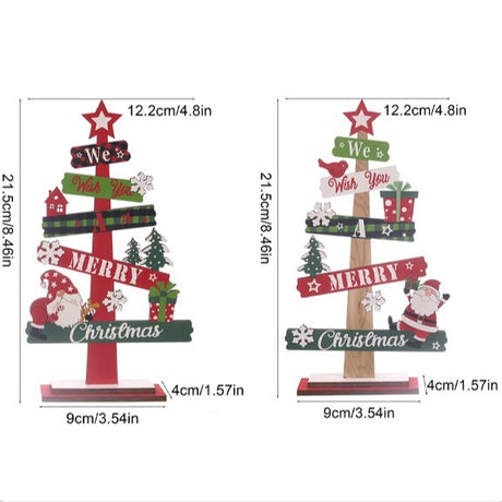 Decoratiune de Craciun din Lemn, Flippy, pentru Masa, Scris We Wish You A Merry Christmas, Model Bradut, 21.5x12.2x4 cm, Multicolor - vivimall.ro
