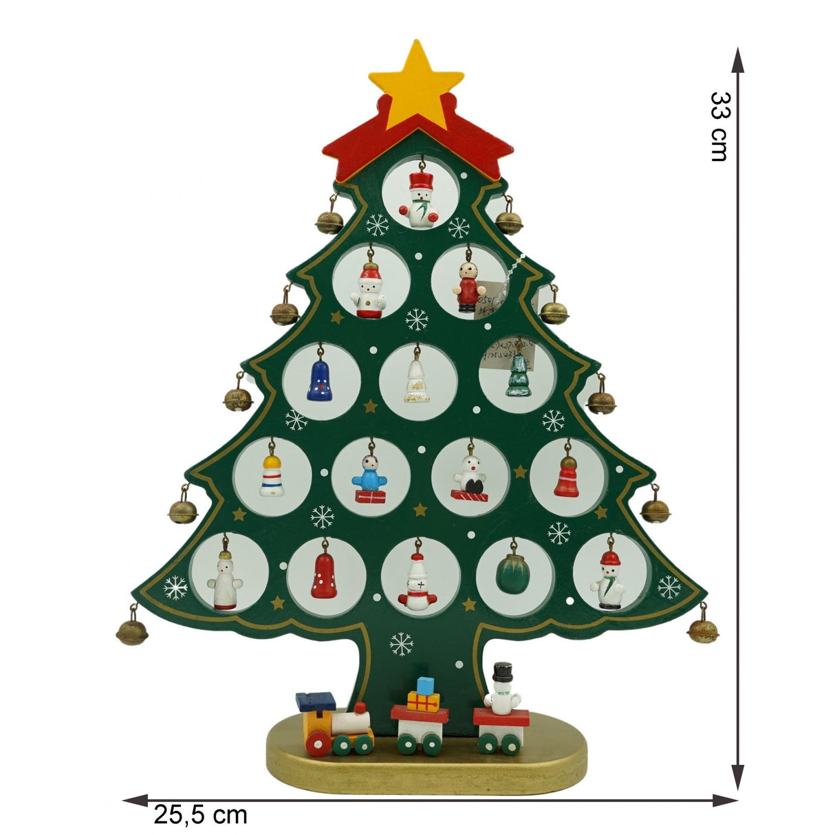 Decoratiune Craciun, Brad, Verde, 15 cavitati cu ornamente, 25.5 cm x 33 cm, Lemn, Vivimall - vivimall.ro