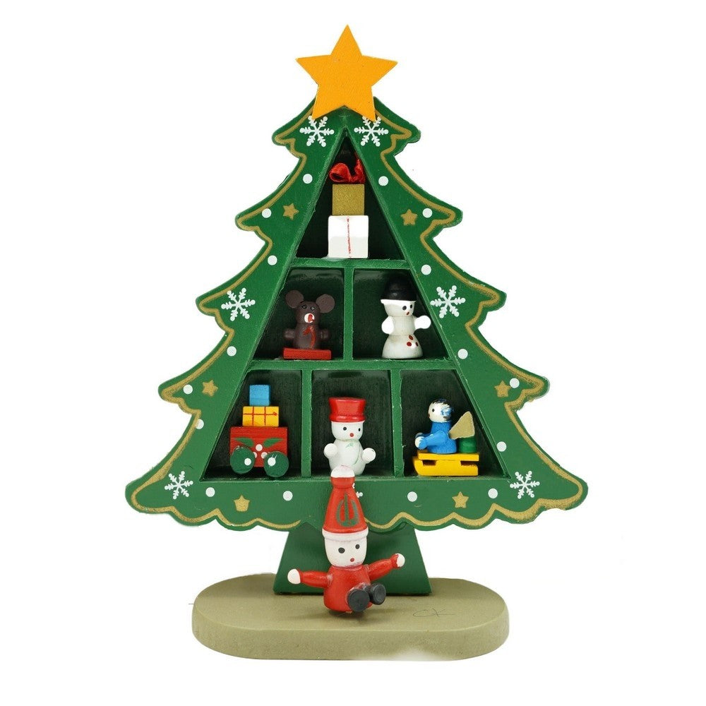 Decoratiune Craciun, Brad, Verde, 3 randuri cu ornamente, 12 cm x 18 cm, Lemn, Vivimall - vivimall.ro