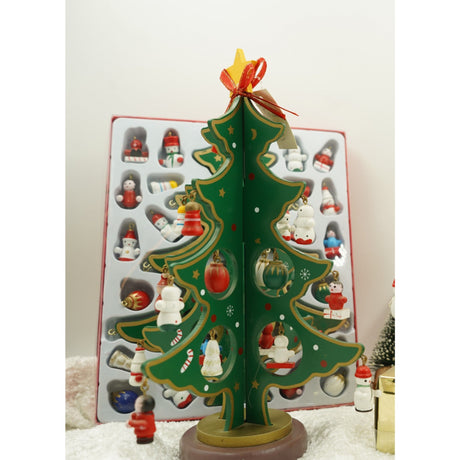 Decoratiune Craciun, Brad, Verde, 8 cavitati cu ornamente, 18.5 cm x 25 cm, Lemn, Vivimall - vivimall.ro