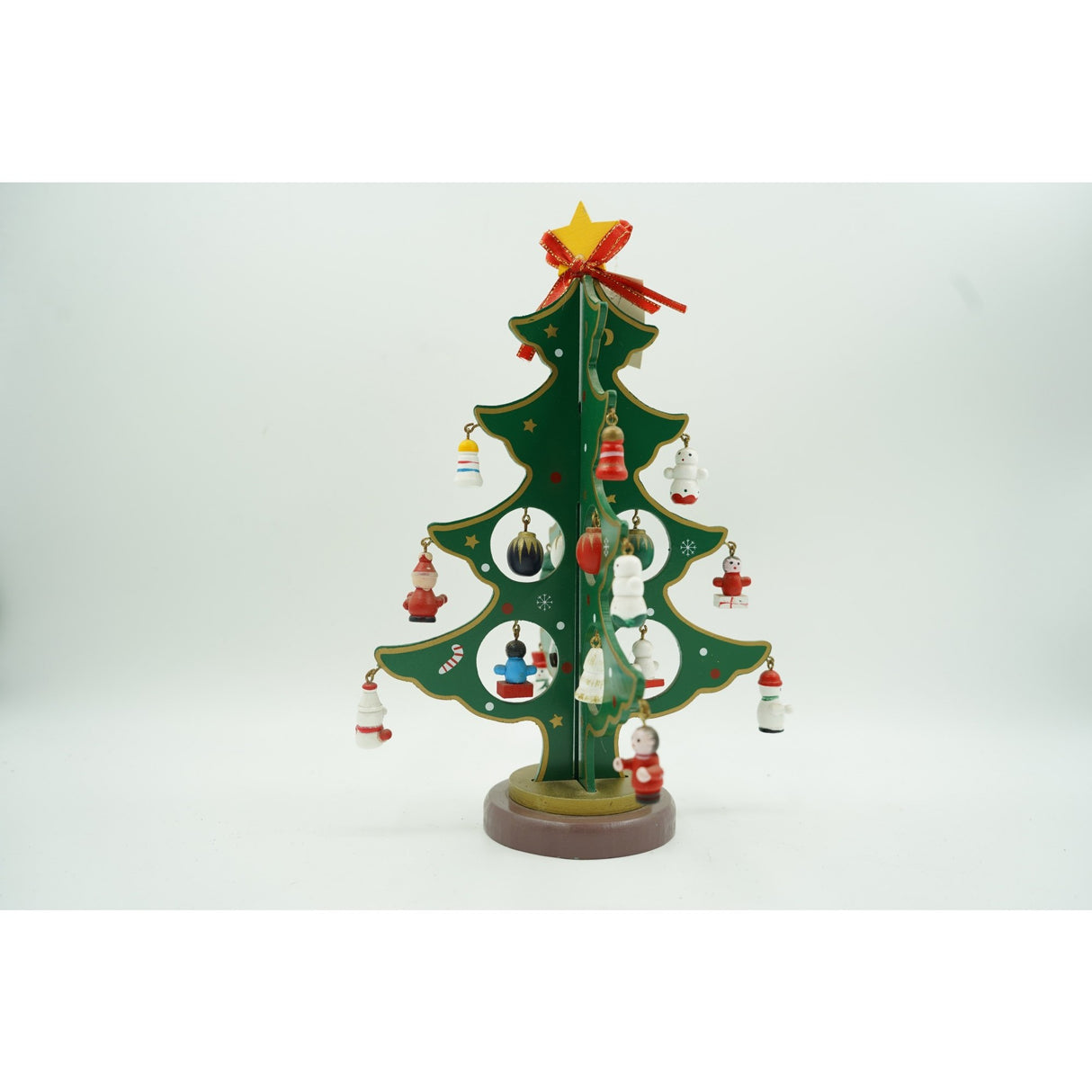 Decoratiune Craciun, Brad, Verde, 8 cavitati cu ornamente, 18.5 cm x 25 cm, Lemn, Vivimall - vivimall.ro