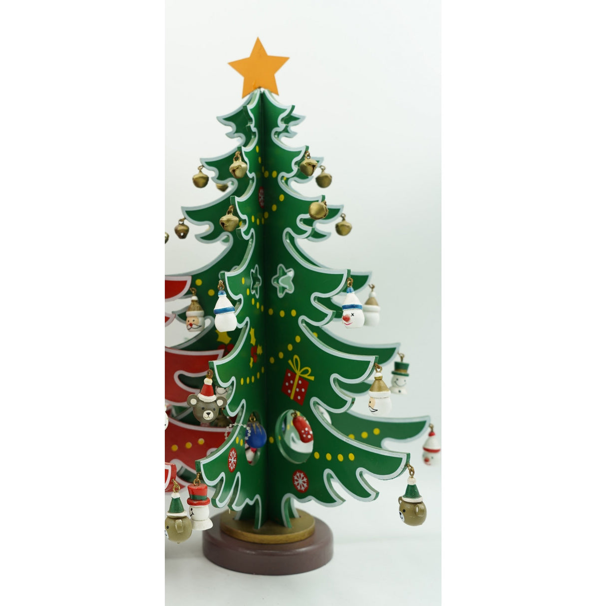 Decoratiune Craciun, Brad, Verde/Alb, 15 cavitati cu ornamente, 25.5 cm x 33 cm, Lemn, Vivimall - vivimall.ro