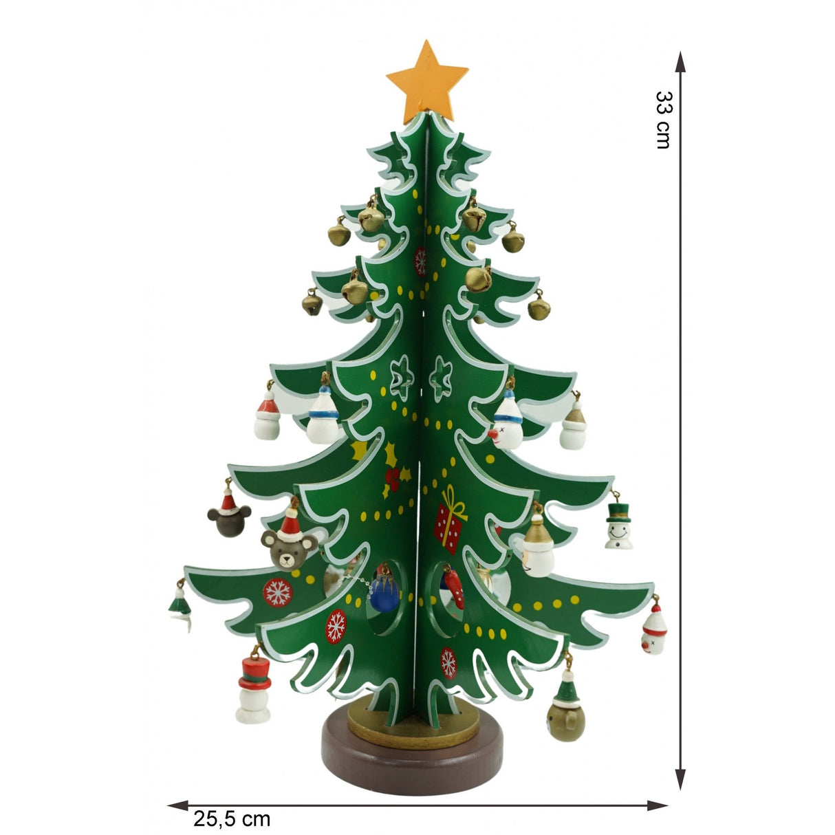 Decoratiune Craciun, Brad, Verde/Alb, 15 cavitati cu ornamente, 25.5 cm x 33 cm, Lemn, Vivimall - vivimall.ro