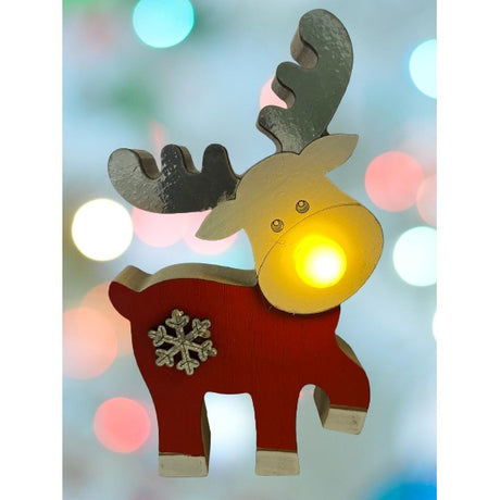 Decoratiune Craciun cu lumina, Ren, lumina alb-cald, 16 cm, Rosu, Model 2 - vivimall.ro