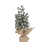 Decoratiune Craciun pentru Masa, Vivimall, Ornament de Decor Model Brad de Craciun de Dimensiuni Mici cu Fulgi Albi, pentru Birou si Interior, din Plastic Calitativ 20 cm, Verde Alb - vivimall.ro