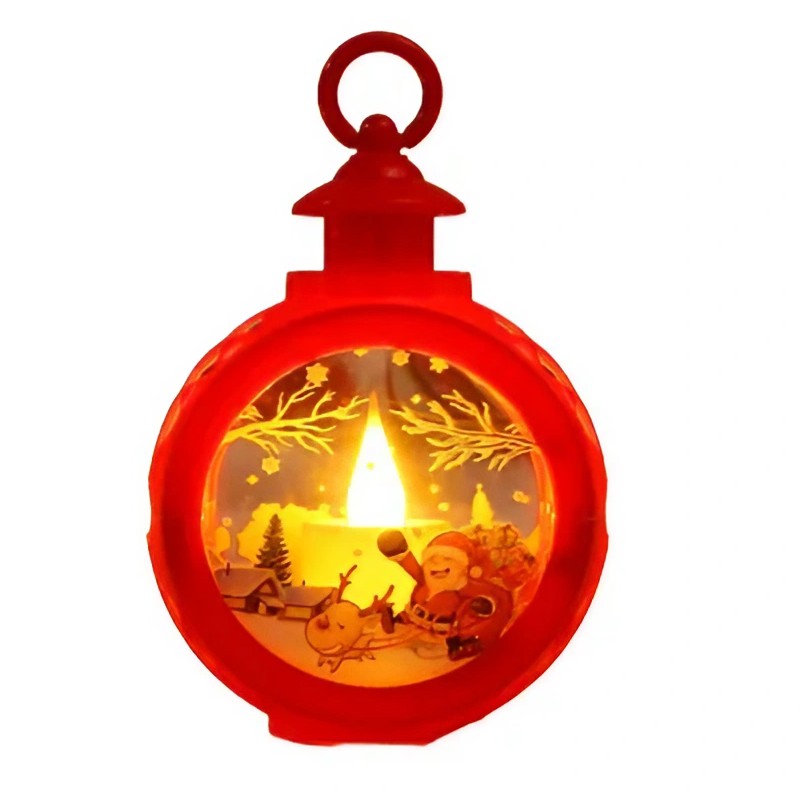 Decoratiune Craciun Tip Felinare Cu Baterii,Lumanare Cu Geam Si Inscriptie Mos Craciun Cu Sanie,Lumina,Baterii Incluse,Rosu