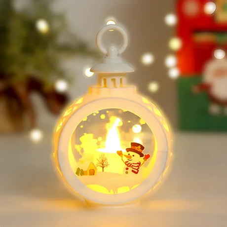 Decoratiune Craciun tip Felinare cu baterii, 13.5 x 9 cm,Lumanare cu geam si inscriptie om de zapada,lumina alb cald,baterii incluse,Alb - vivimall.ro