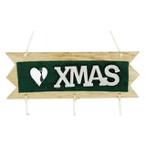 Decoratiune Craciun din Lemn, Vivimall, Model Scris Xmas, Conuri Atarnate, cu Inimioara 25x9 cm, pentru Brad sau Usa, Verde/Argintiu - vivimall.ro