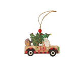 Decoratiune de Craciun din Lemn, Vivimall, cu Snur pentru Agatare in Brad, Model Masina lui Mos Craciun, Scris Joy, 8x8x0.4 cm, Multicolor - vivimall.ro